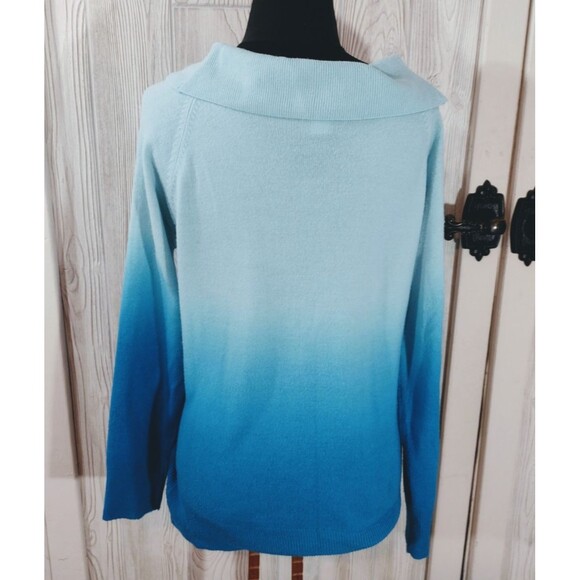 Christopher & Banks Sweater Large Womens Blue Ombré Cowl Neck Lightweight - Picture 6 of 12